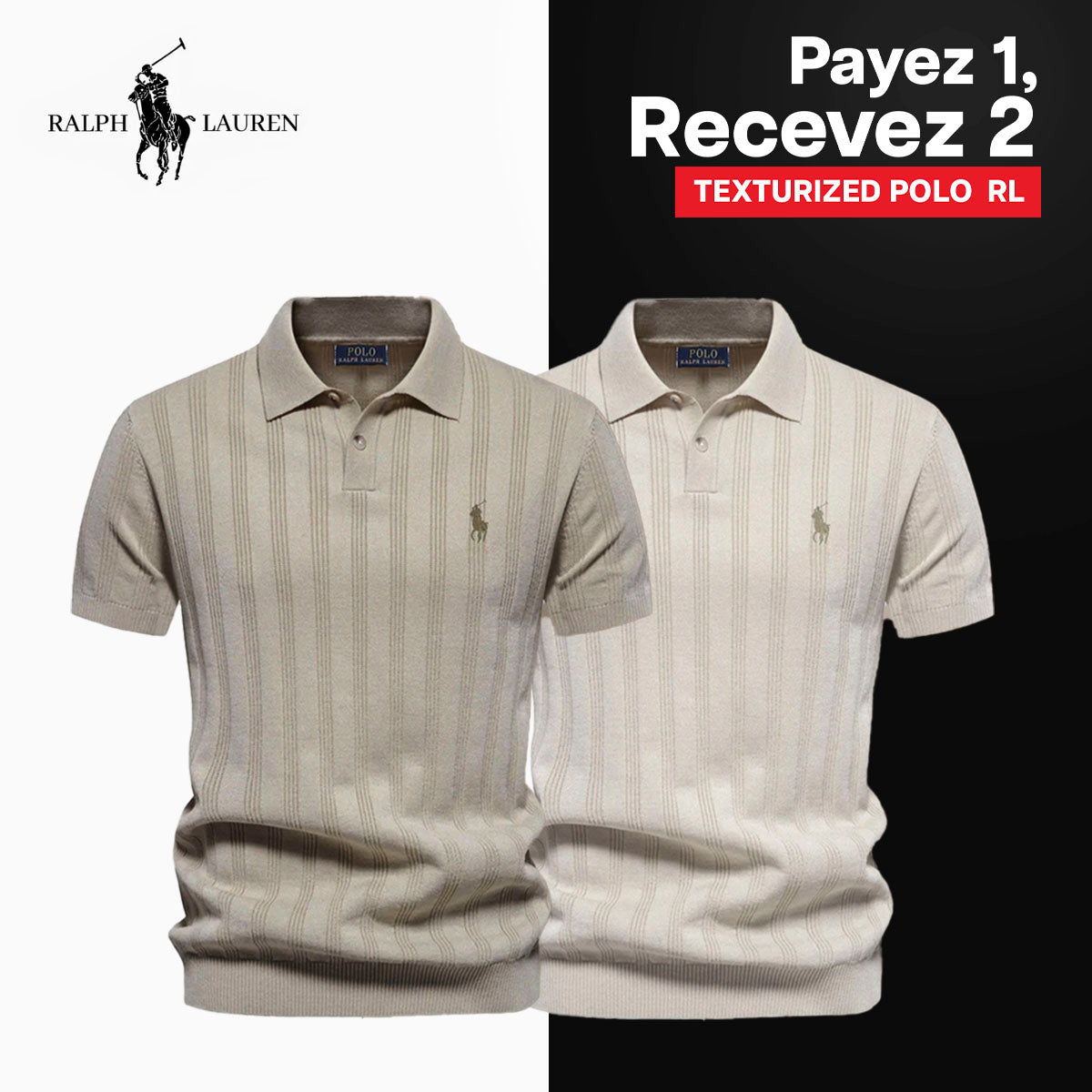 Polo Homme Maille Texturée RL - 1 ACHETÉ = 2 REÇUS