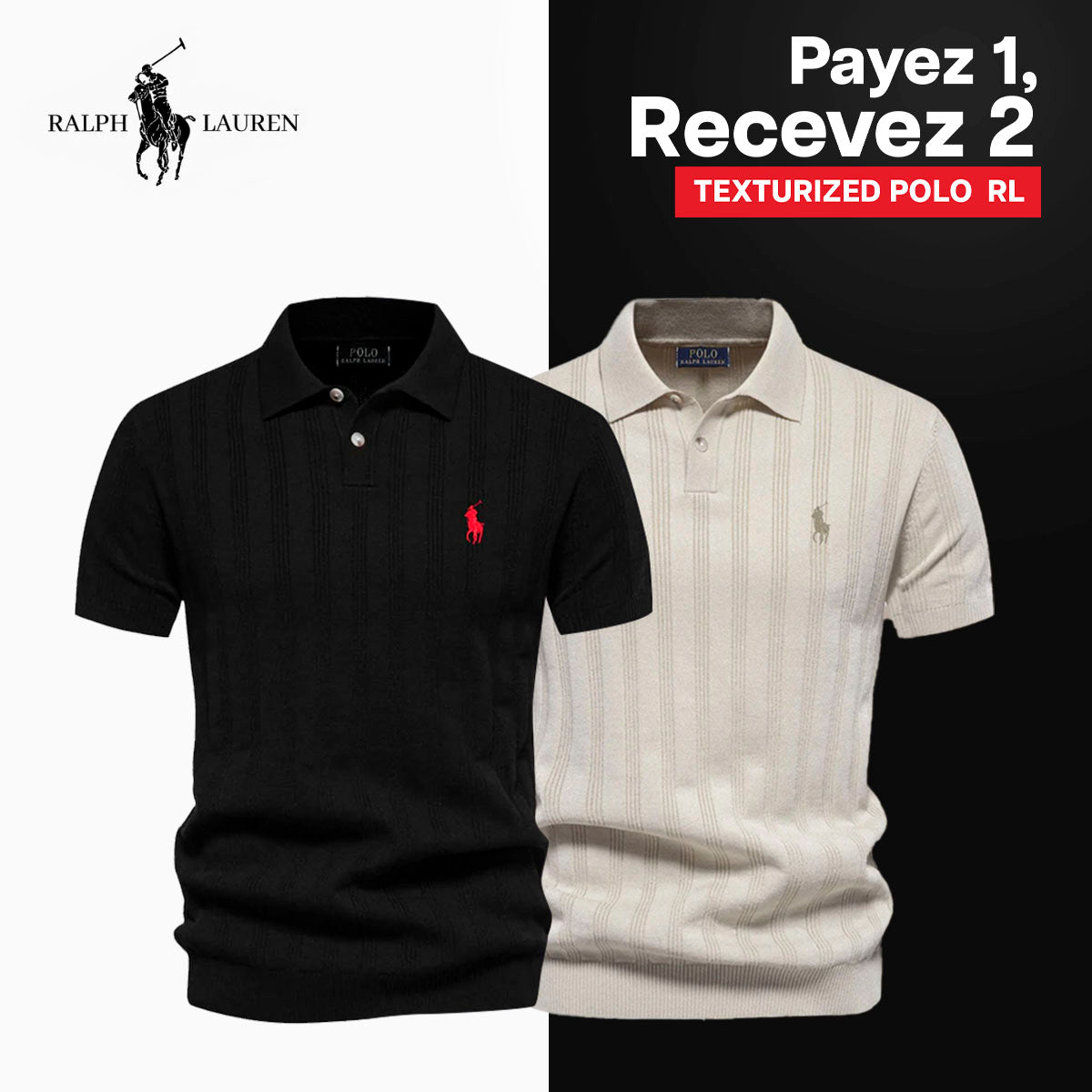 Polo Homme Maille Texturée RL - 1 ACHETÉ = 2 REÇUS
