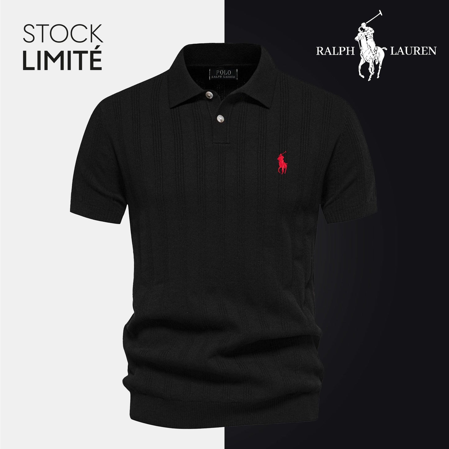 Men's Premium Textured Knit Polo Shirt - Breathable, Stylish, Ralph Lauren Inspired