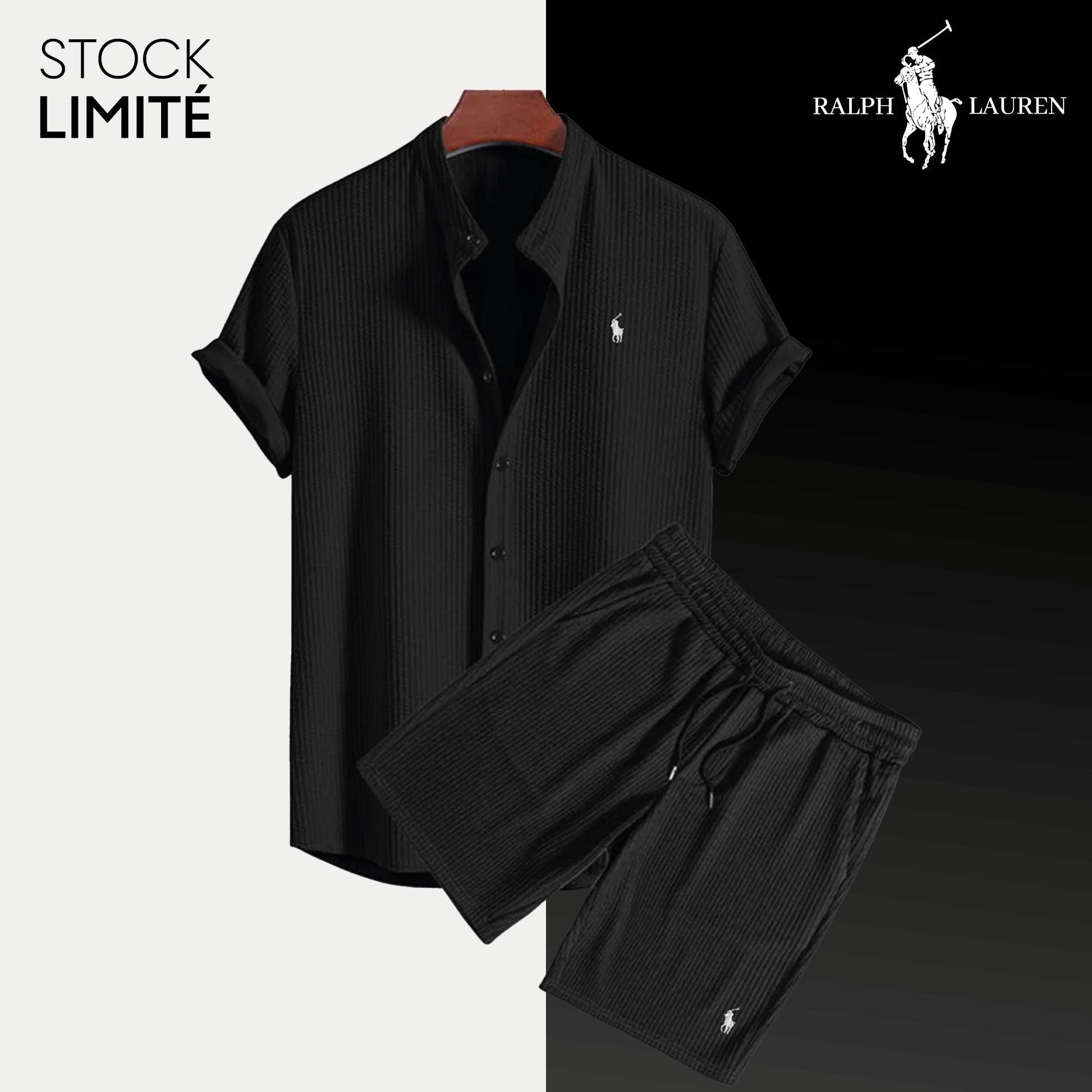 R&L Men's Lightweight Textured Casual Collared Shirt & Shorts Set