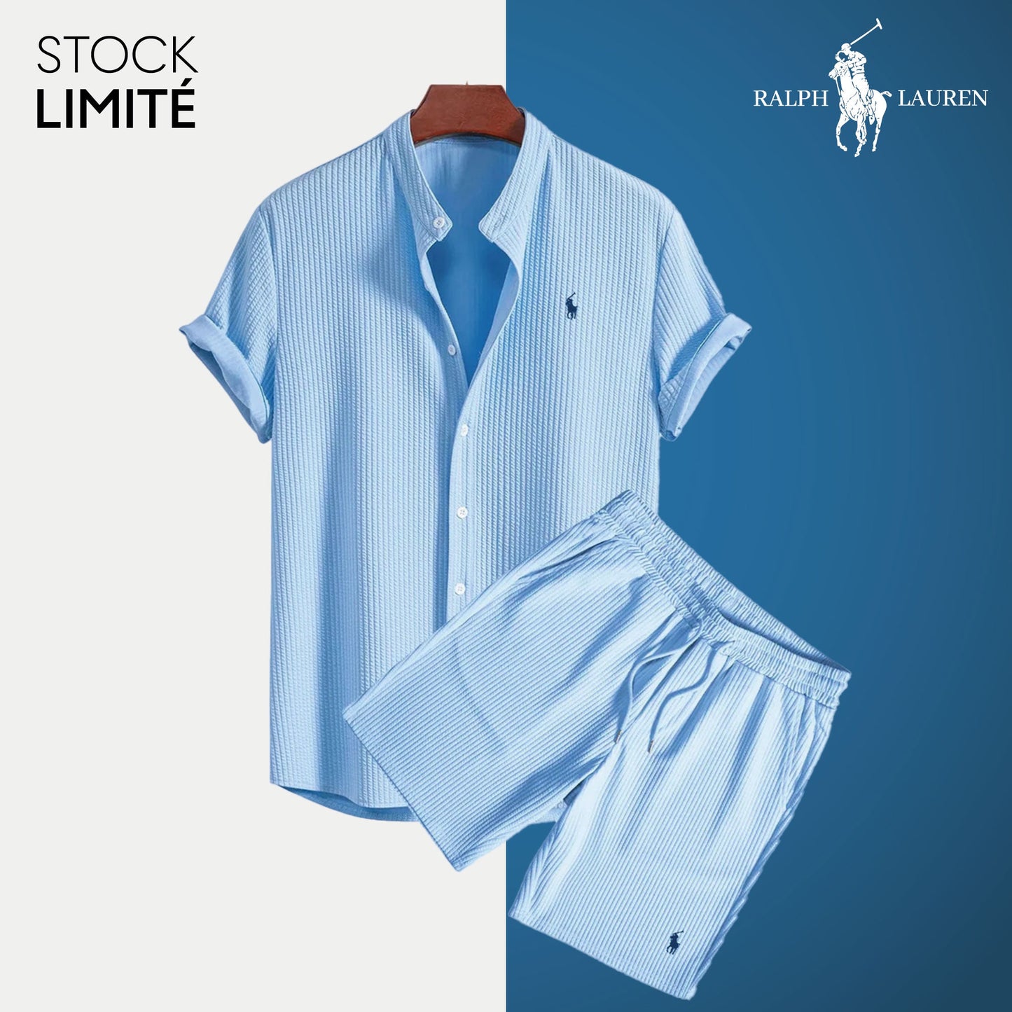R&L Men's Lightweight Textured Casual Collared Shirt & Shorts Set
