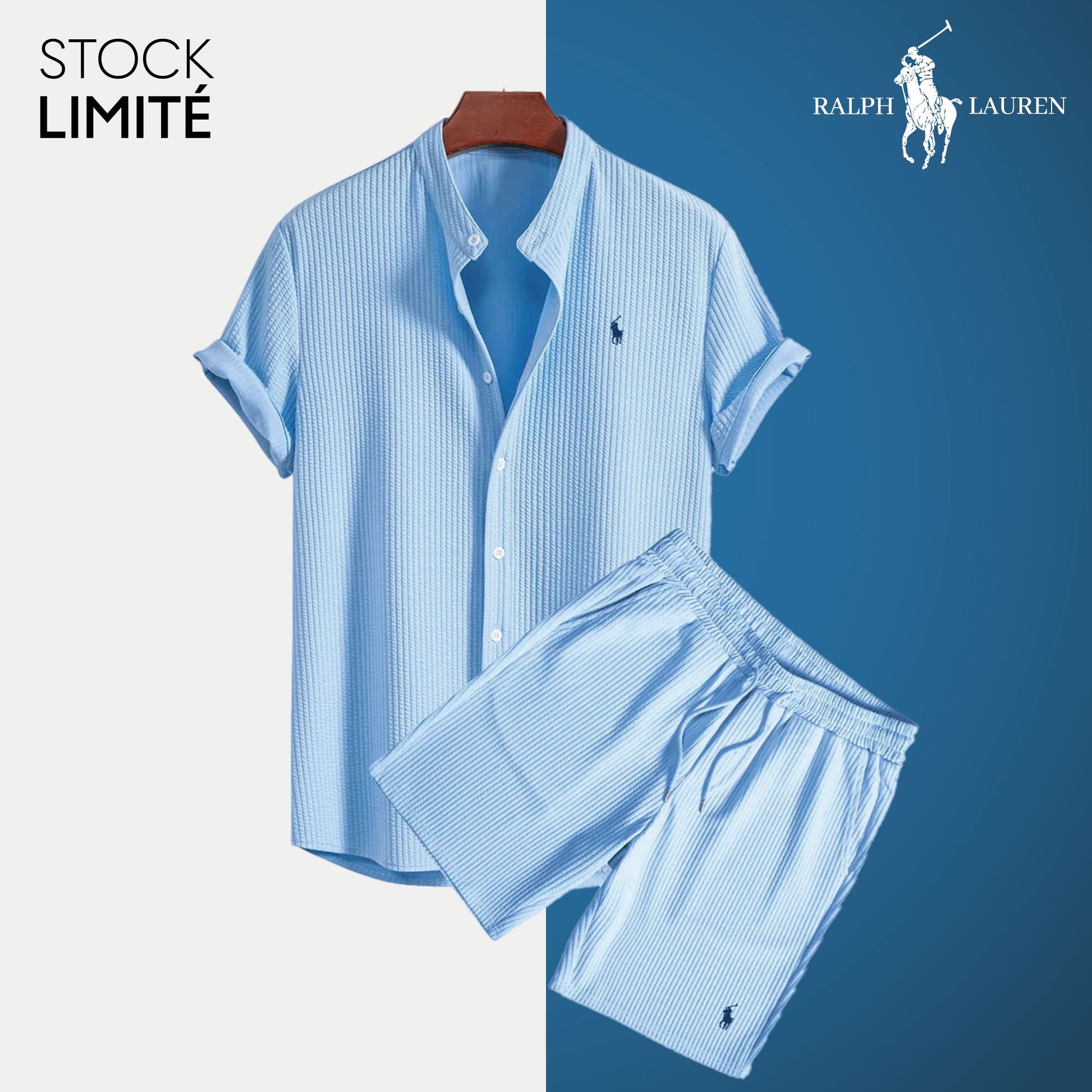 R&L Men's Lightweight Textured Casual Collared Shirt & Shorts Set