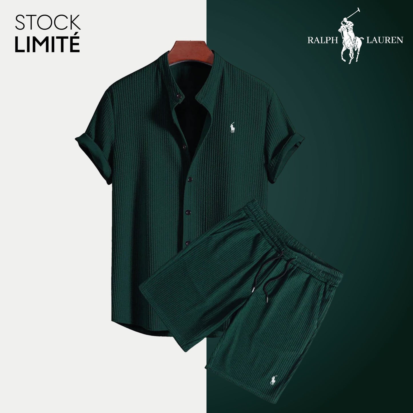 R&L Men's Lightweight Textured Casual Collared Shirt & Shorts Set