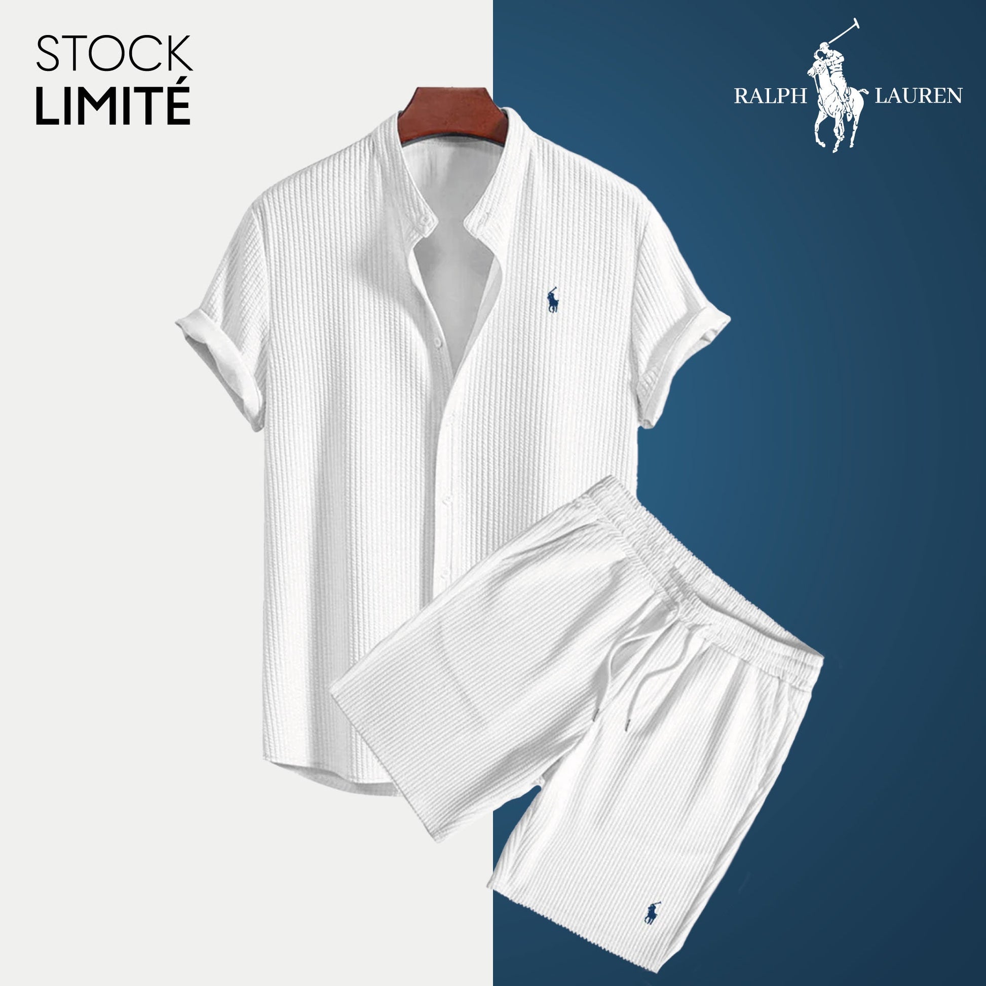 R&L Men's Lightweight Textured Casual Collared Shirt & Shorts Set